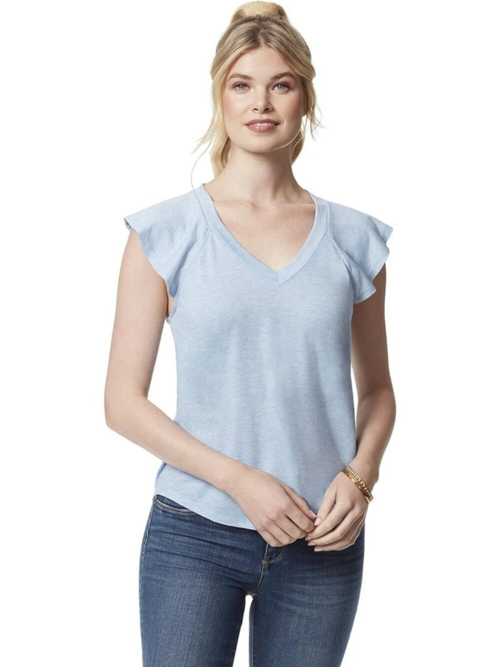 Jessica Simpson Gracie Bel Air Blue Flutter Sleeve V Neck Loose Fit Tee Shirt XS